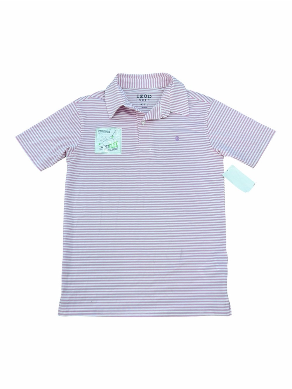 IZOD Striped Polo Shirt in Light Pink and White Boys L